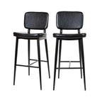 Set of 2 LeatherSoft Barstools with Iron Frame-Integrated Footrest