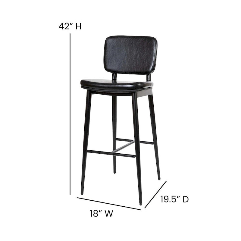 Set of 2 LeatherSoft Barstools with Iron Frame-Integrated Footrest