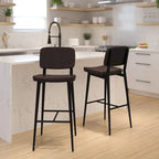 Set of 2 LeatherSoft Barstools with Iron Frame-Integrated Footrest