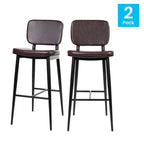 Set of 2 LeatherSoft Barstools with Iron Frame-Integrated Footrest