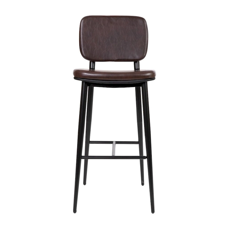 Set of 2 LeatherSoft Barstools with Iron Frame-Integrated Footrest