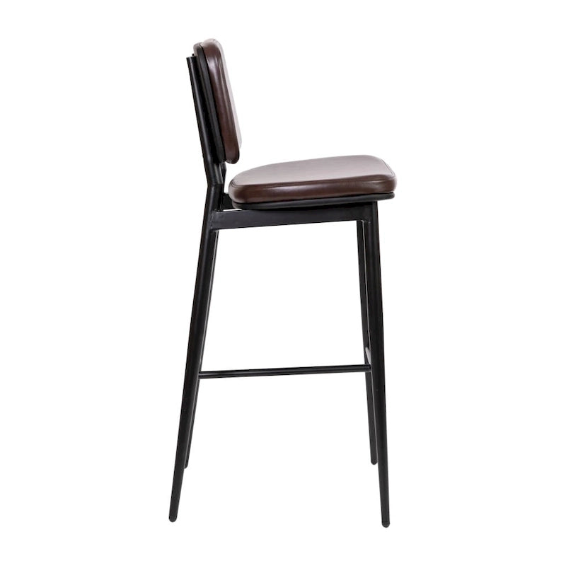 Set of 2 LeatherSoft Barstools with Iron Frame-Integrated Footrest
