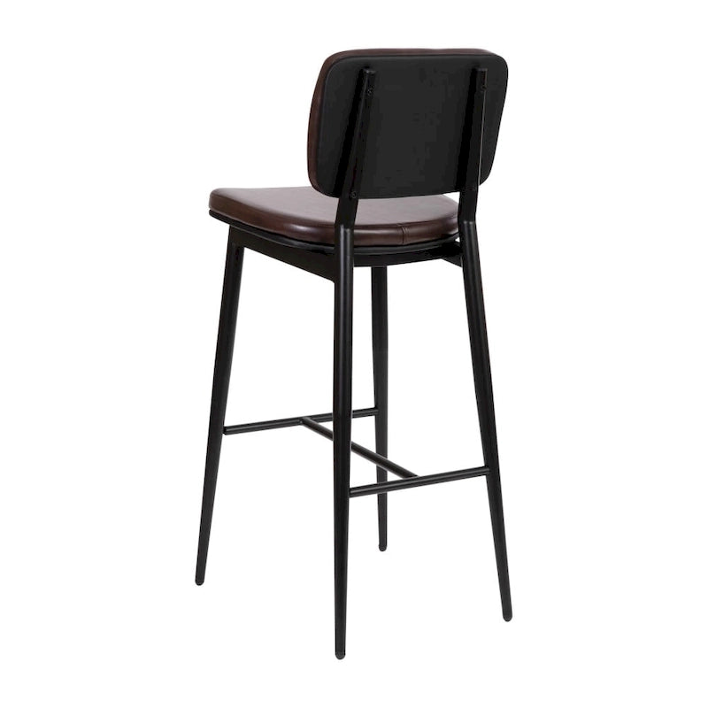 Set of 2 LeatherSoft Barstools with Iron Frame-Integrated Footrest