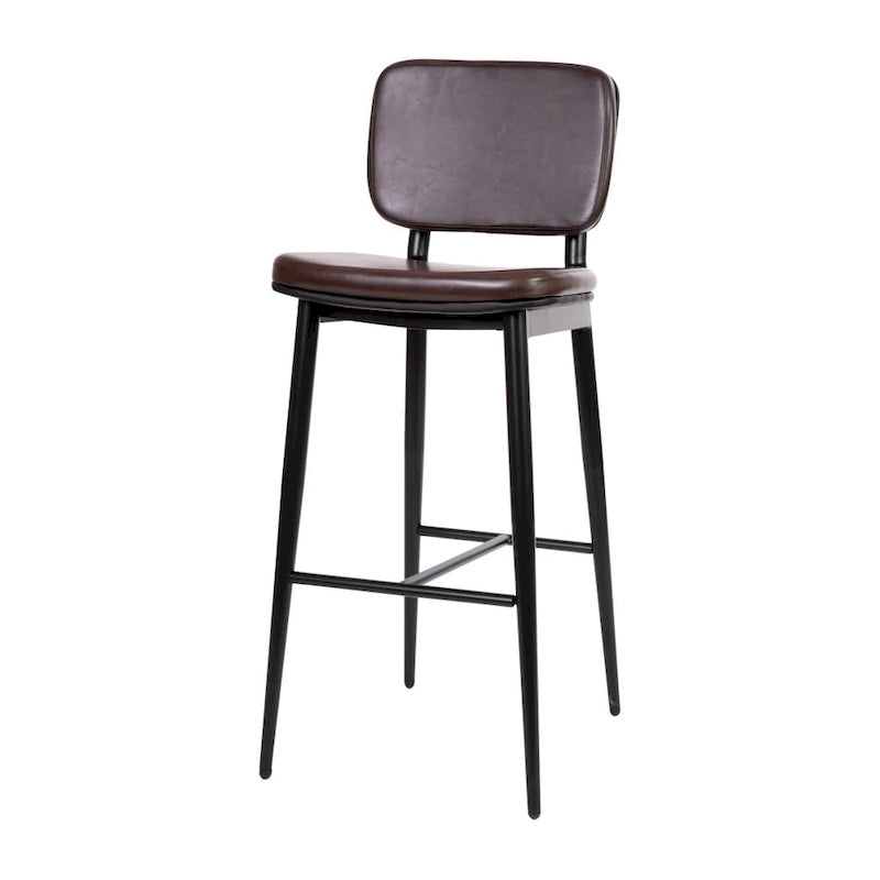 Set of 2 LeatherSoft Barstools with Iron Frame-Integrated Footrest