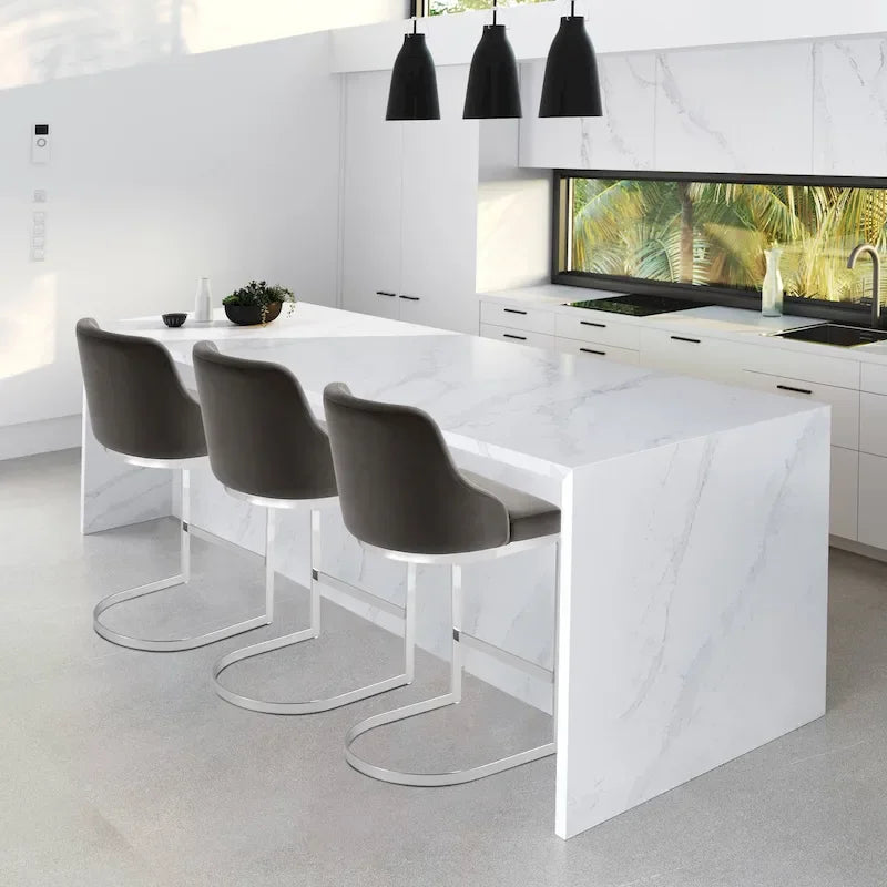 Velvet/Faux Leather Barstool, Counter Height Stools Set of 3 - 18.9W x 20.5D x 36.6H