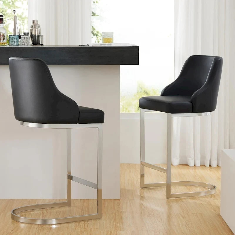 Velvet/Faux Leather Barstool, Counter Height Stools Set of 3 - 18.9W x 20.5D x 36.6H