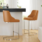 Velvet/Faux Leather Barstool, Counter Height Stools Set of 3 - 18.9W x 20.5D x 36.6H