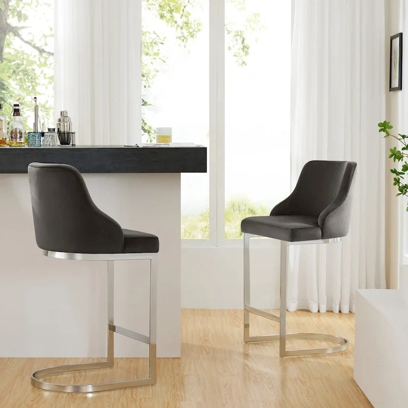 Velvet/Faux Leather Barstool, Counter Height Stools Set of 3 - 18.9W x 20.5D x 36.6H