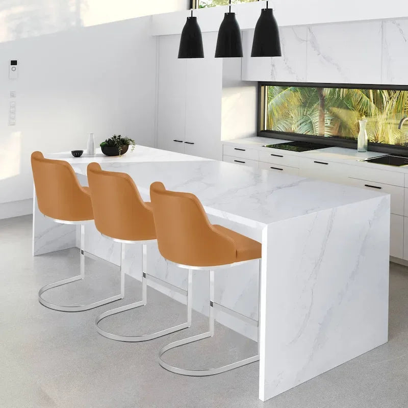 Velvet/Faux Leather Barstool, Counter Height Stools Set of 3 - 18.9W x 20.5D x 36.6H