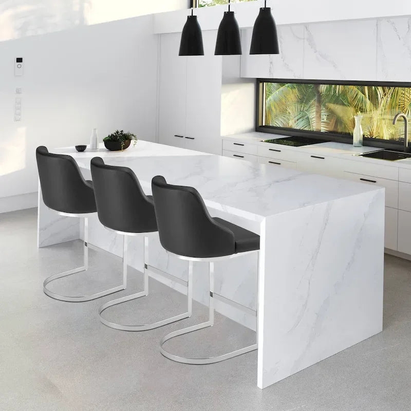 Velvet/Faux Leather Barstool, Counter Height Stools Set of 3 - 18.9W x 20.5D x 36.6H