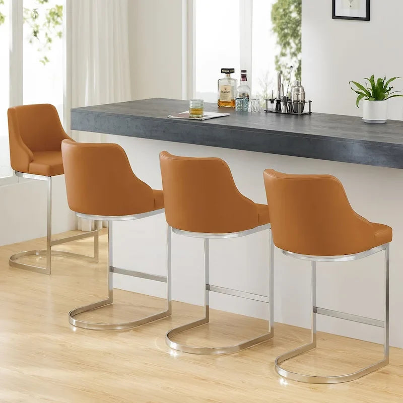 Velvet/Faux Leather Barstool, Counter Height Stools Set of 3 - 18.9W x 20.5D x 36.6H
