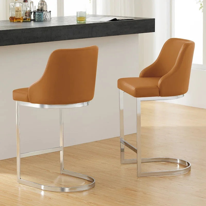 Velvet/Faux Leather Barstool, Counter Height Stools Set of 3 - 18.9W x 20.5D x 36.6H