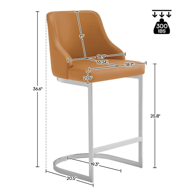Velvet/Faux Leather Barstool, Counter Height Stools Set of 3 - 18.9W x 20.5D x 36.6H