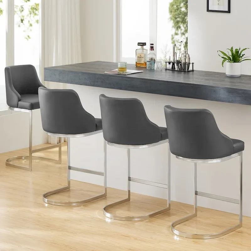 Velvet/Faux Leather Barstool, Counter Height Stools Set of 3 - 18.9W x 20.5D x 36.6H