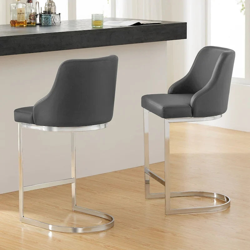 Velvet/Faux Leather Barstool, Counter Height Stools Set of 3 - 18.9W x 20.5D x 36.6H