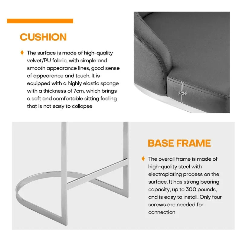 Velvet/Faux Leather Barstool, Counter Height Stools Set of 3 - 18.9W x 20.5D x 36.6H