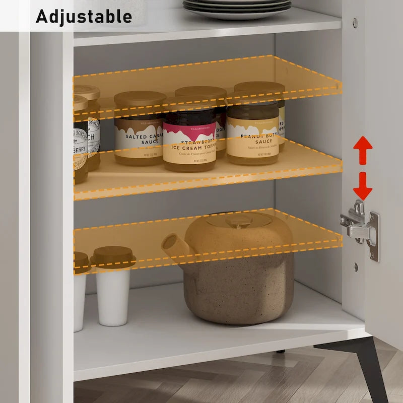 4 Door White Entryway Shoes Storage Cabinet Adjustable Shelf Sideboard