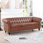 Rolled Arm Faux Leather Chesterfield Sofa with Removable Cushions