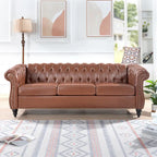 Rolled Arm Faux Leather Chesterfield Sofa with Removable Cushions