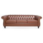 Rolled Arm Faux Leather Chesterfield Sofa with Removable Cushions