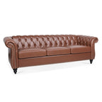 Rolled Arm Faux Leather Chesterfield Sofa with Removable Cushions