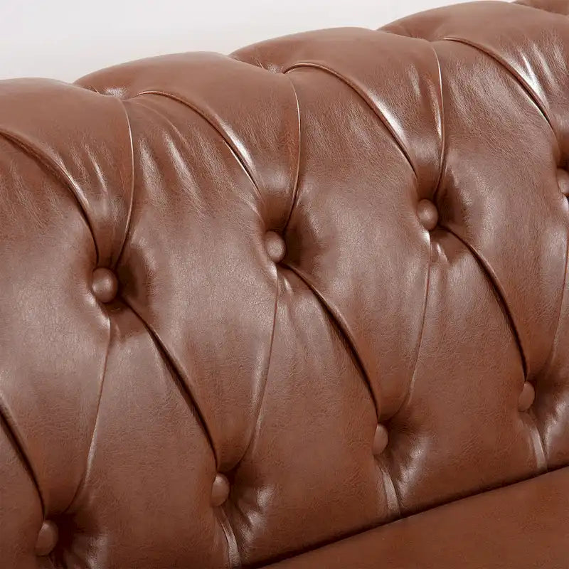 Rolled Arm Faux Leather Chesterfield Sofa with Removable Cushions