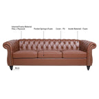 Rolled Arm Faux Leather Chesterfield Sofa with Removable Cushions