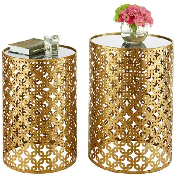 Set of Two Round Gold Nesting Tables