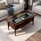 Genoas Traditional Walnut 44-inch 1-Drawer Glass Coffee Table by Furniture of America