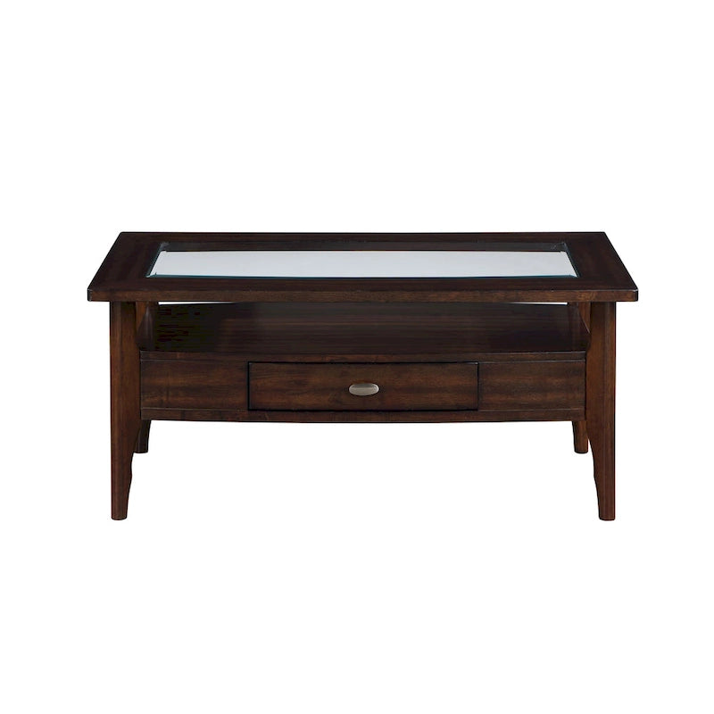 Genoas Traditional Walnut 44-inch 1-Drawer Glass Coffee Table by Furniture of America