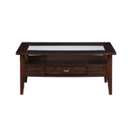 Genoas Traditional Walnut 44-inch 1-Drawer Glass Coffee Table by Furniture of America