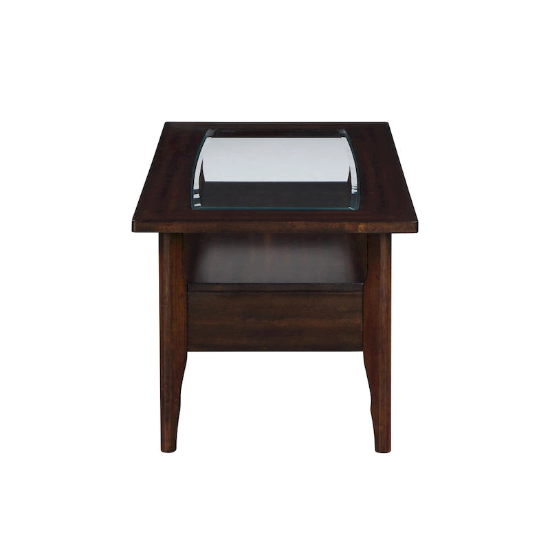Genoas Traditional Walnut 44-inch 1-Drawer Glass Coffee Table by Furniture of America