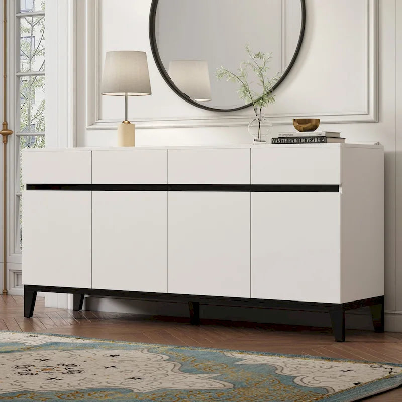 Buffet Sideboard Combo Chest Console Table White/Black 4 Door 4 Drawer