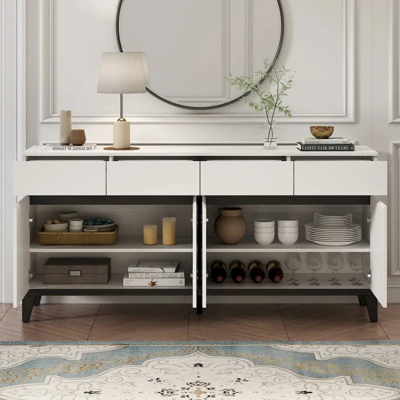 Buffet Sideboard Combo Chest Console Table White/Black 4 Door 4 Drawer