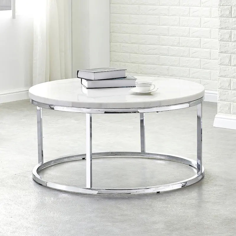 Steve Silver Eden White Marble Top Round Coffee Table