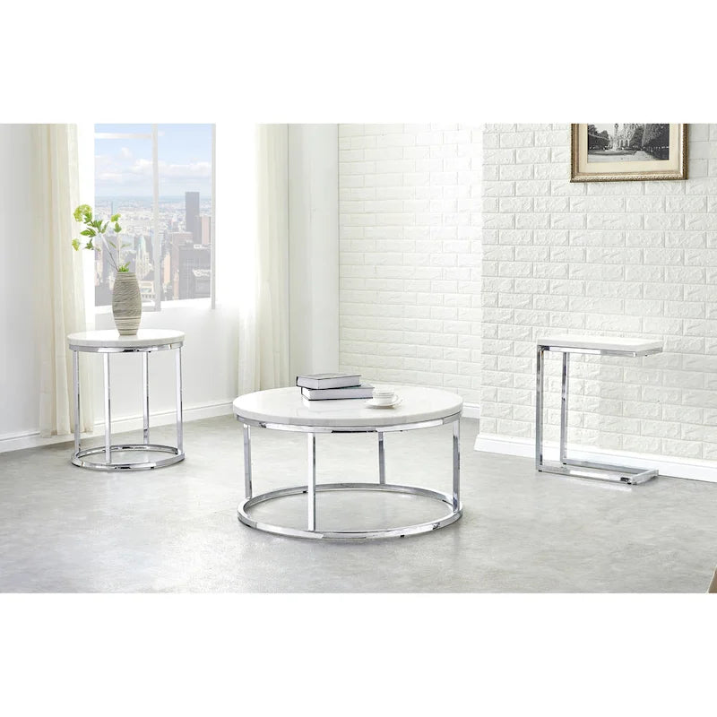 Steve Silver Eden White Marble Top Round Coffee Table