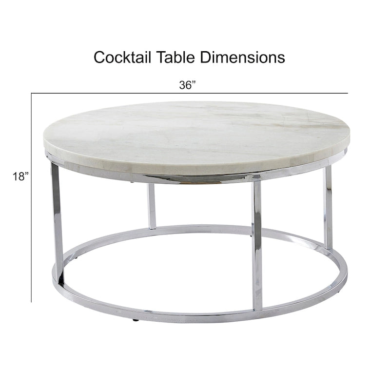 Steve Silver Eden White Marble Top Round Coffee Table