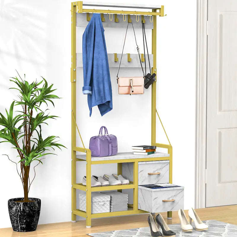 Hall Tree with Bench, Can Divided into freestanding Shoe Bench and Wall Rack