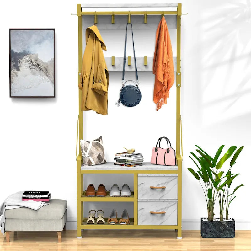 Hall Tree with Bench, Can Divided into freestanding Shoe Bench and Wall Rack