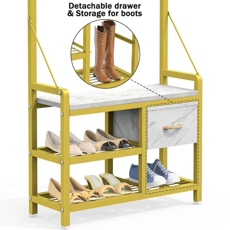 Hall Tree with Bench, Can Divided into freestanding Shoe Bench and Wall Rack