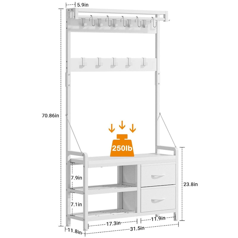 Hall Tree with Bench, Can Divided into freestanding Shoe Bench and Wall Rack