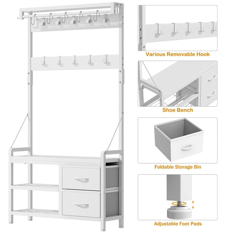Hall Tree with Bench, Can Divided into freestanding Shoe Bench and Wall Rack