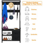 Hall Tree with Bench, Can Divided into freestanding Shoe Bench and Wall Rack