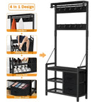 Hall Tree with Bench, Can Divided into freestanding Shoe Bench and Wall Rack