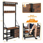 Hall Tree with Bench, Can Divided into freestanding Shoe Bench and Wall Rack