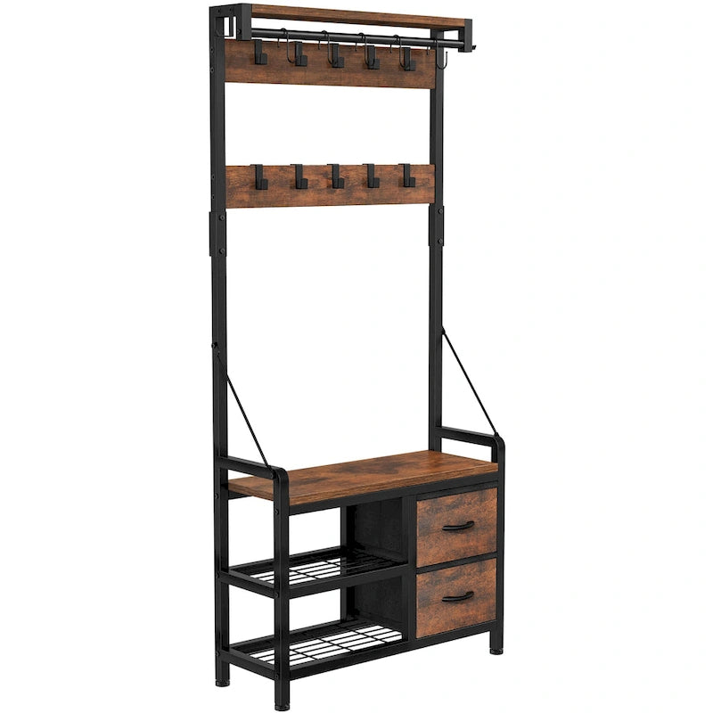 Hall Tree with Bench, Can Divided into freestanding Shoe Bench and Wall Rack