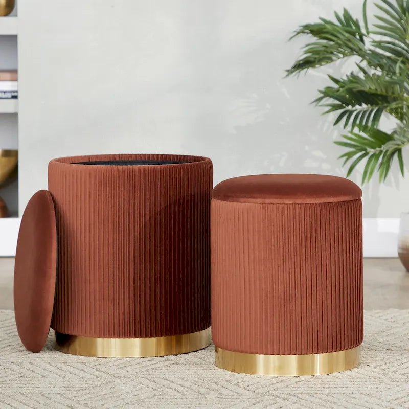 Silver Orchid Corday Contemporary Pleated Nesting Ottoman Set