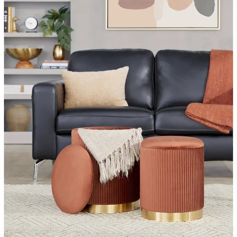 Silver Orchid Corday Contemporary Pleated Nesting Ottoman Set