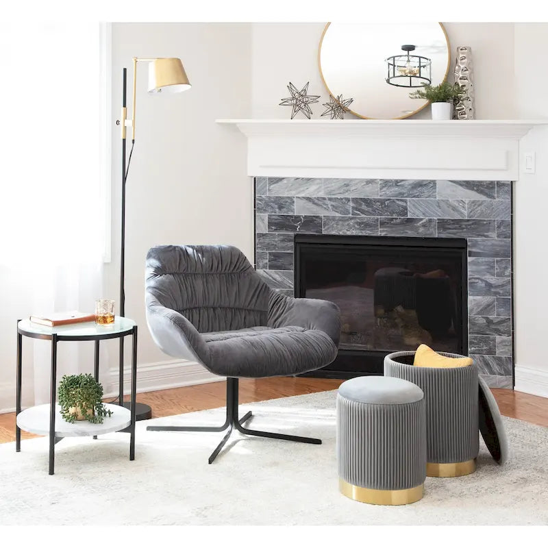 Silver Orchid Corday Contemporary Pleated Nesting Ottoman Set