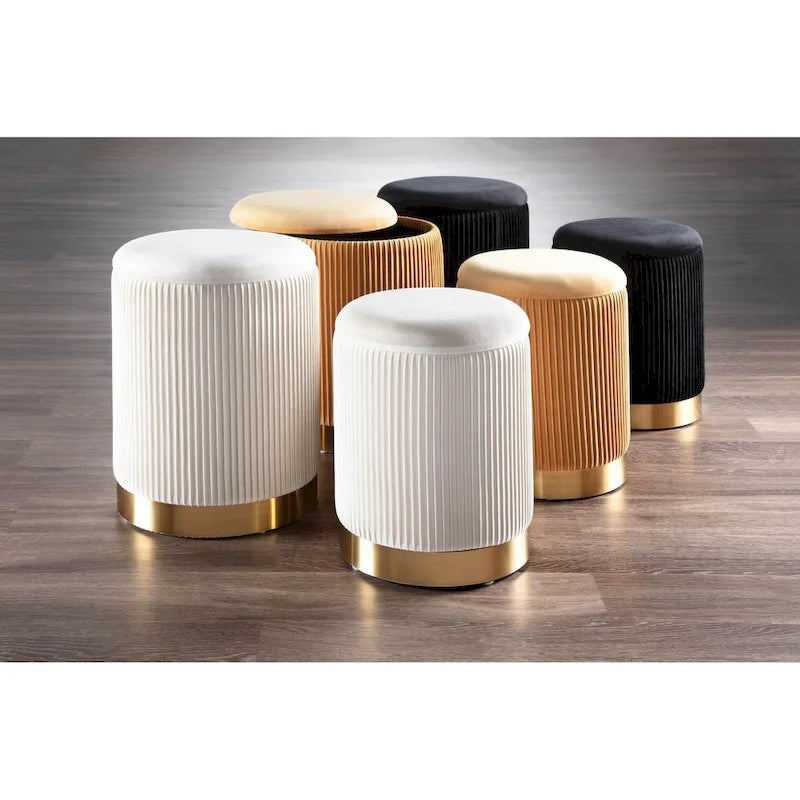 Silver Orchid Corday Contemporary Pleated Nesting Ottoman Set